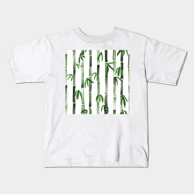 Green Bamboo Watercolor print. Fresh tropical greenery. Spring green leaves Kids T-Shirt by likapix